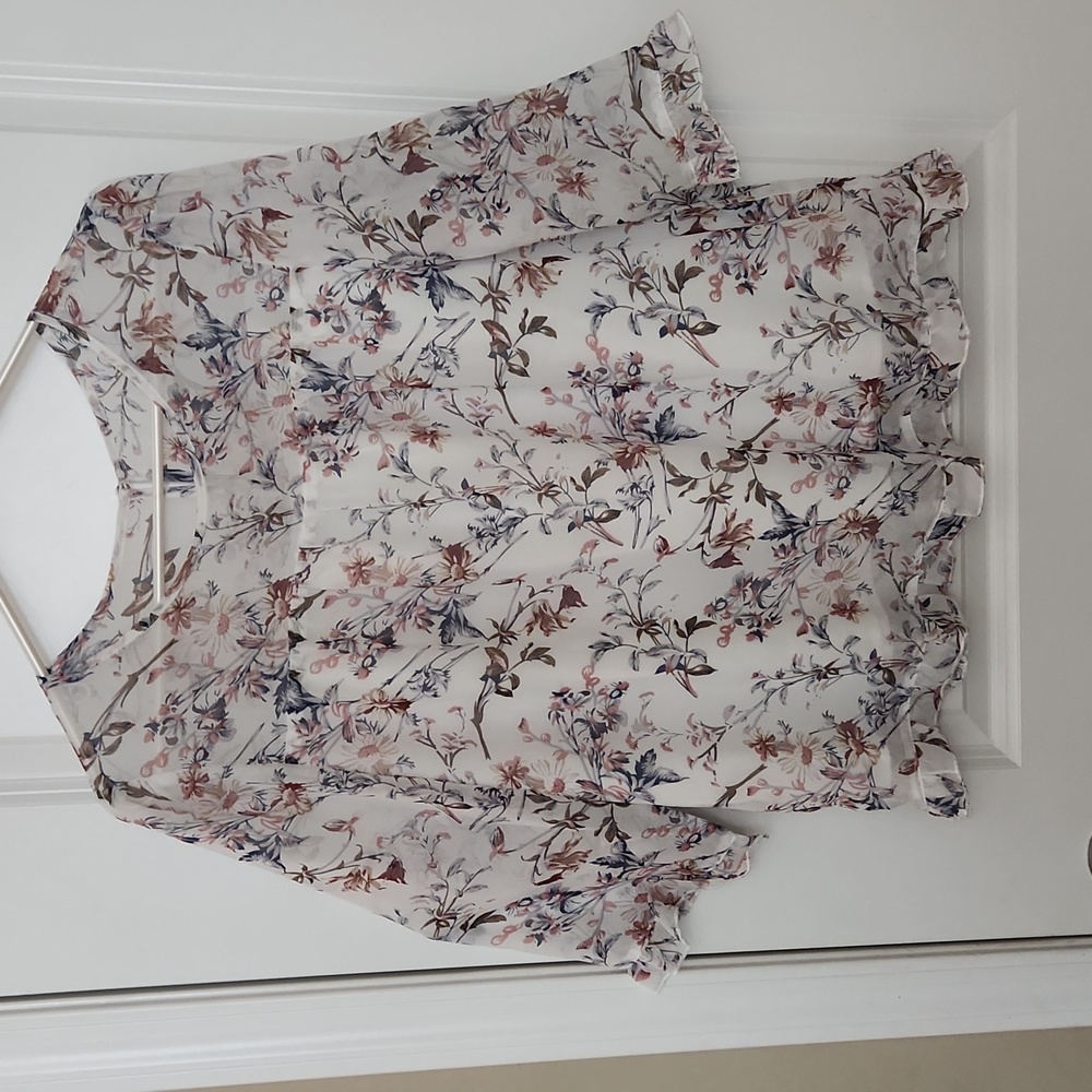 Allegra K White Floral Multi-Colored Flowy Blouse